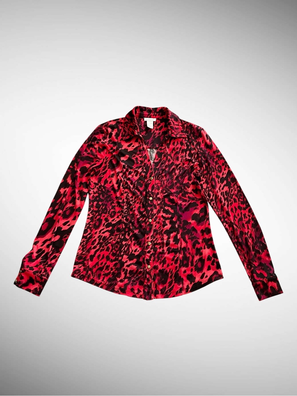 Cache Vintage Buttondown Red Leopard Print Blouse Long Sleeves - Picture 11 of 11